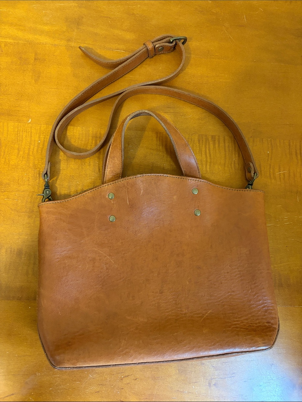 Saddle Brown Leather Tote with Adjustable Strap